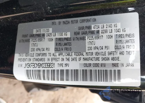 2021 Mazda Cx-5 Touring from USA, damaged, VIN JM3KFBCM9M0339631